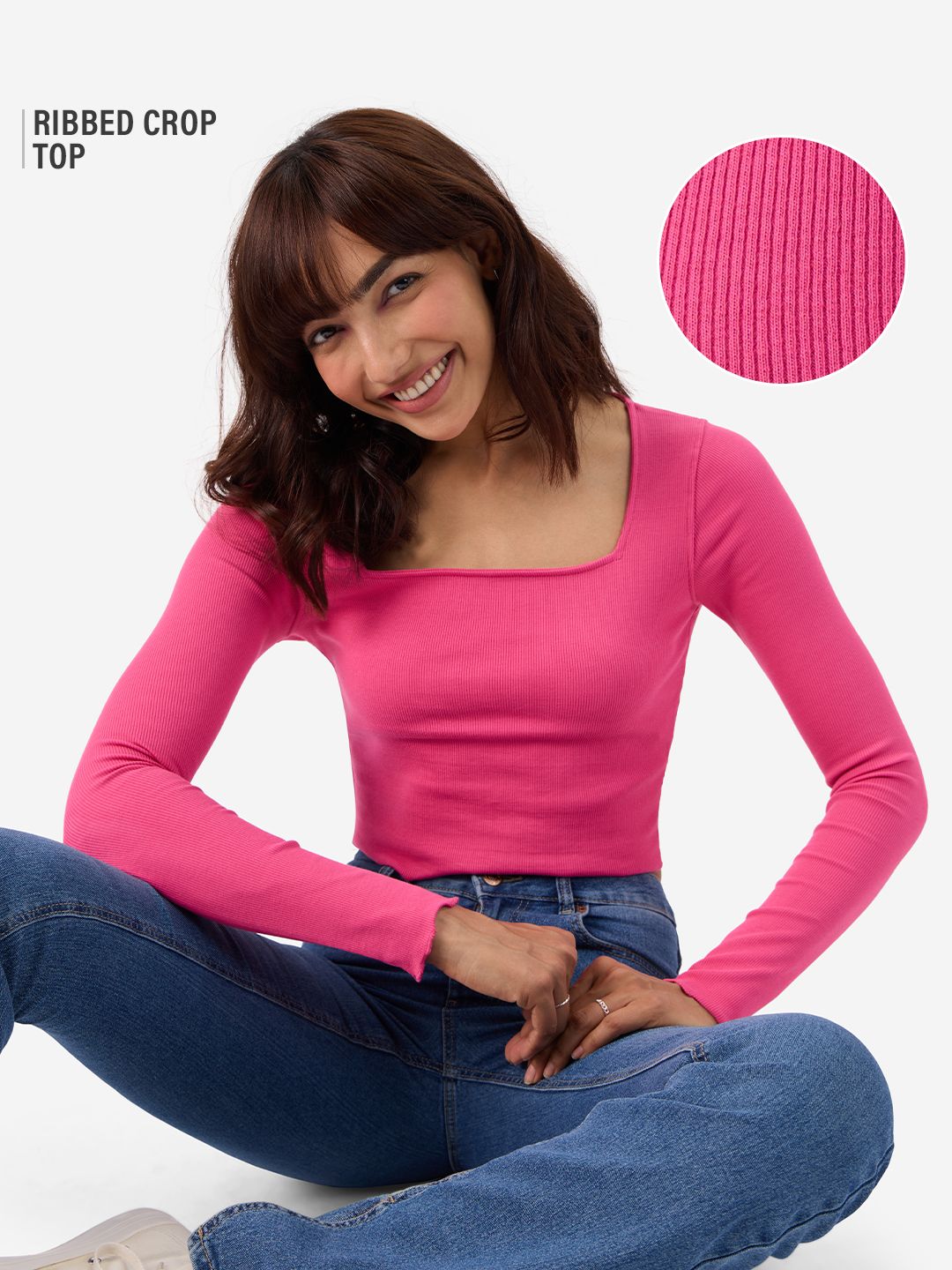 Hot-Pink Ribbed Top Women Knit Tops
