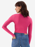 Hot-Pink Ribbed Top Women Knit Tops