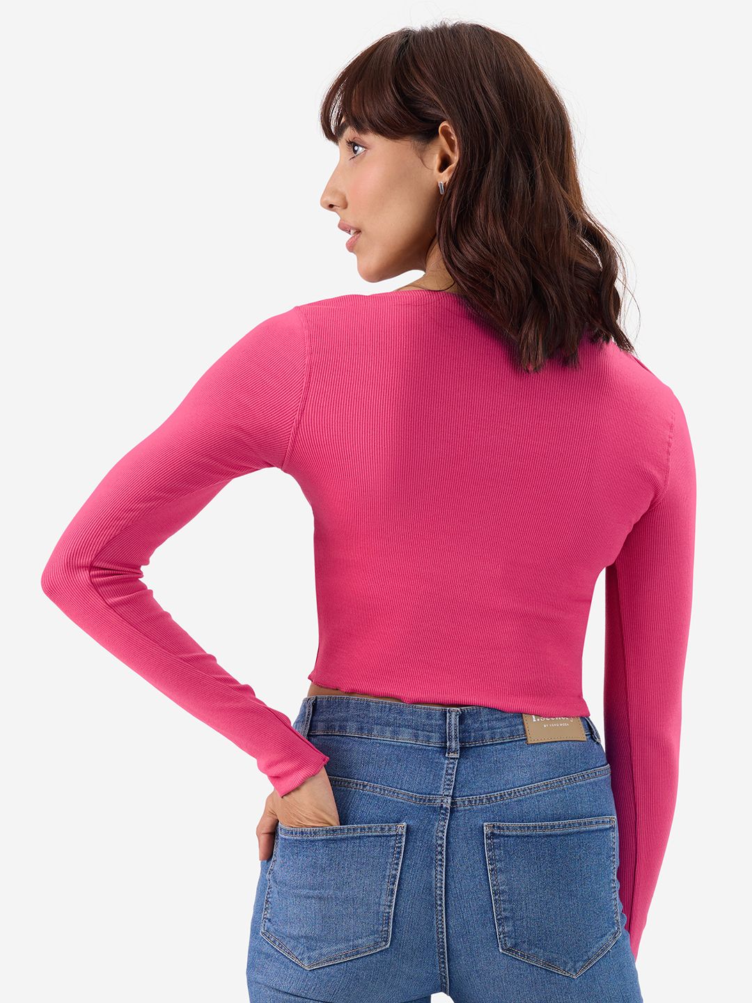 Hot-Pink Ribbed Top Women Knit Tops