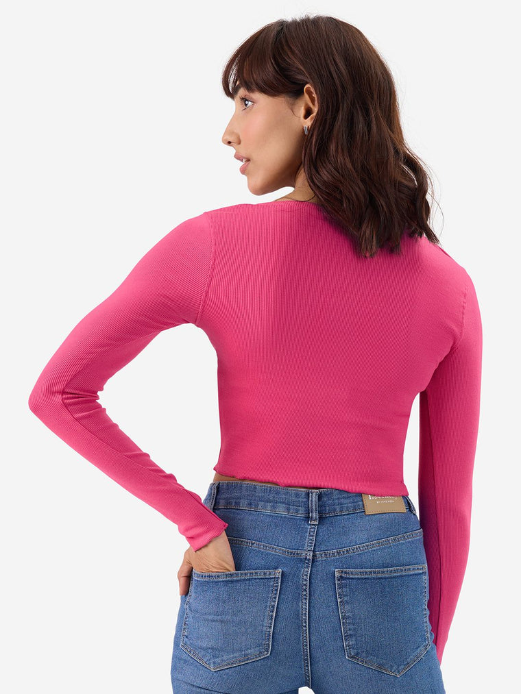 Hot-Pink Ribbed Top Women Knit Tops