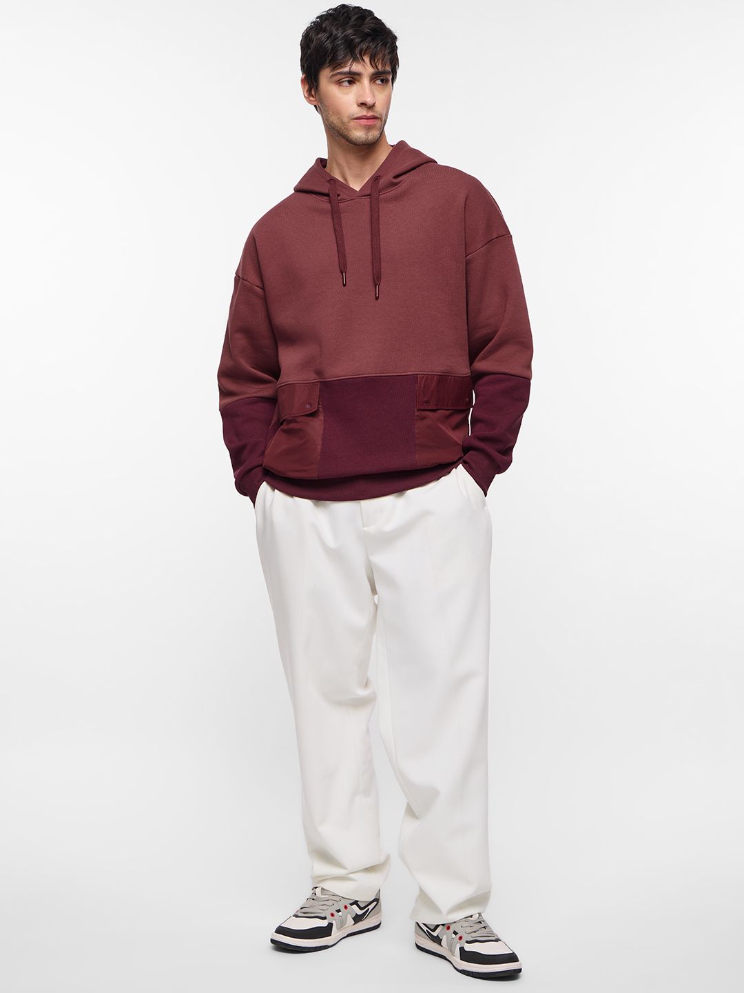 Colourblock Hoodie: Auburn Men Oversized Hoodies