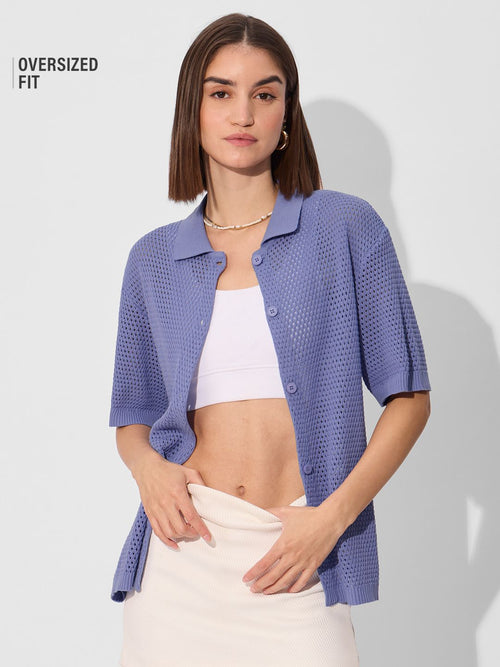 Open Knit Shirt: Garnet Women Oversized Shirts