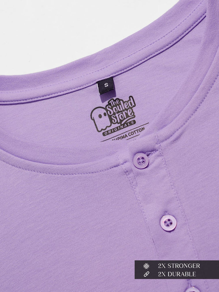 Supima: Storm Lilac Supima Full Sleeve Henley T-Shirts
