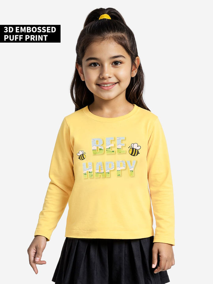 Full-Sleeve Essentials: Bee Happy Girls Full Sleeve T-Shirts (2-8 Yrs)