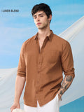 Cotton Linen: Russet Brown Cotton Linen Shirts