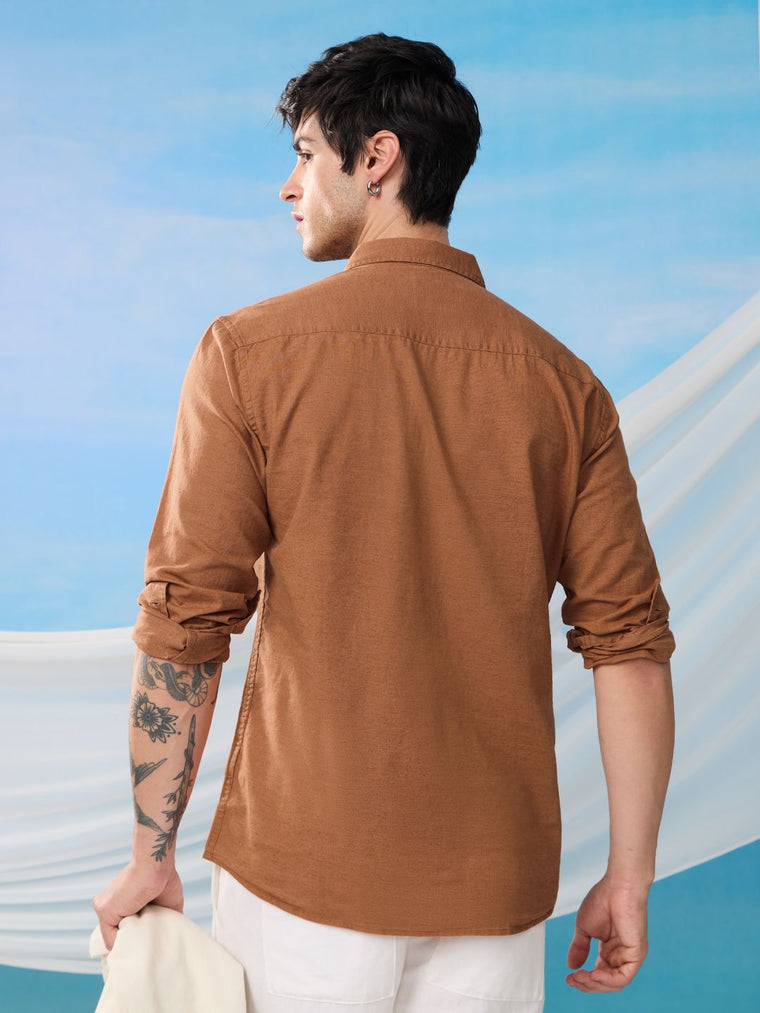Cotton Linen: Russet Brown Cotton Linen Shirts