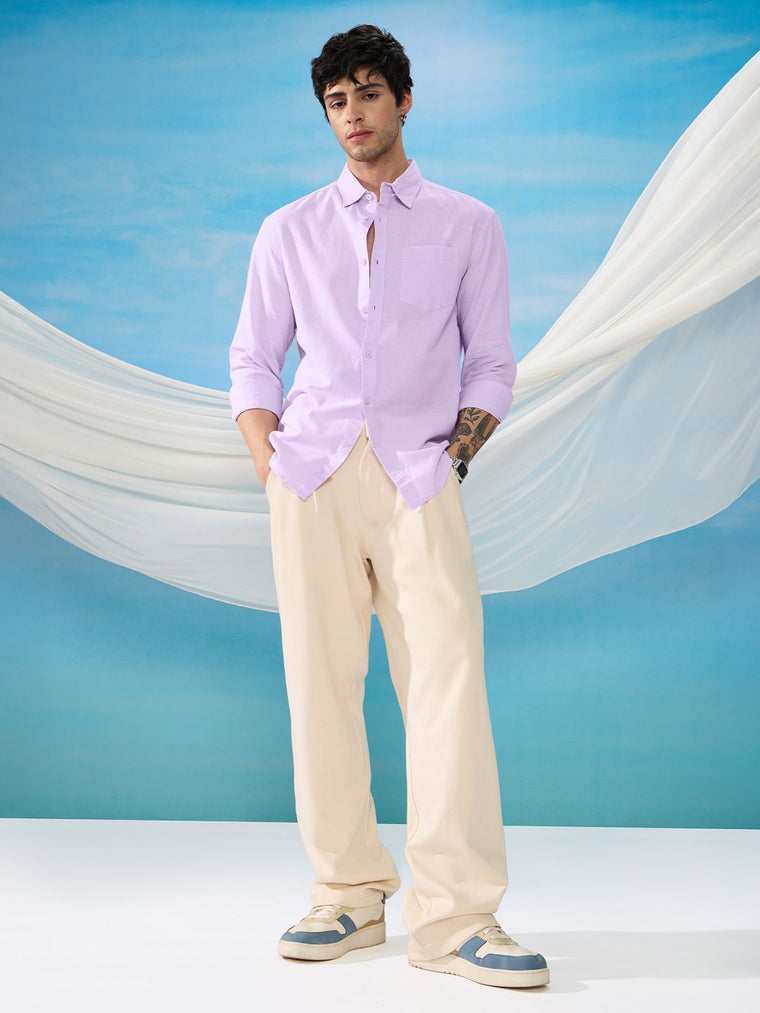 Cotton Linen: Orchid Purple Cotton Linen Shirts