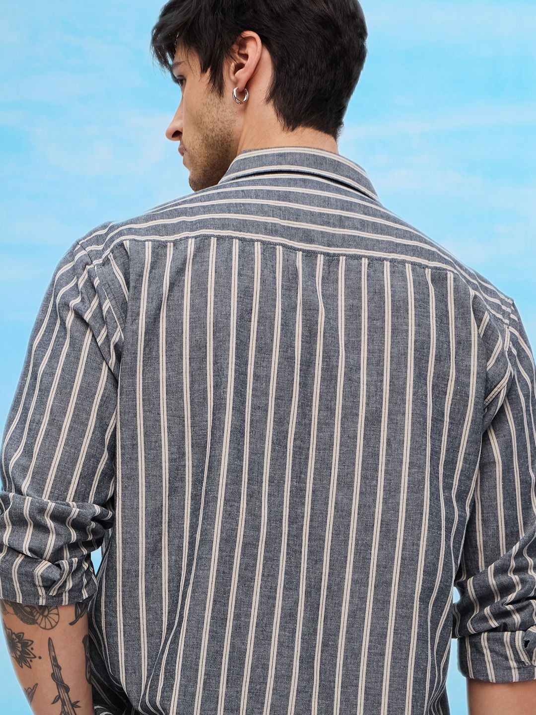 Cotton Linen Stripes: Azure Cotton Linen Shirts