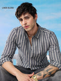 Cotton Linen Stripes: Azure Cotton Linen Shirts