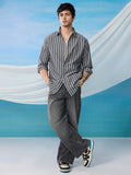 Cotton Linen Stripes: Azure Cotton Linen Shirts