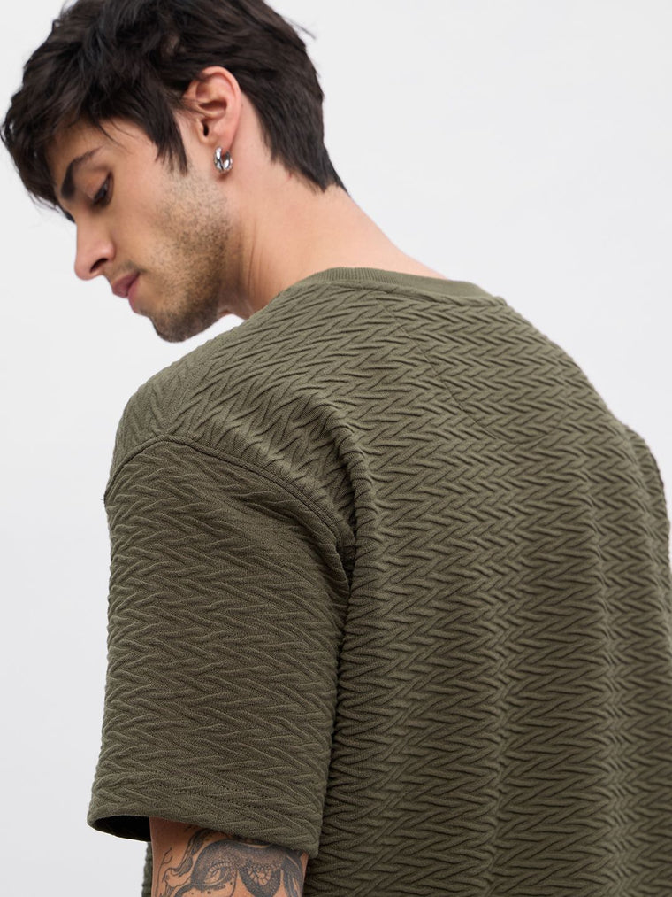 Textured T-Shirt: Olive Oversized T-Shirts