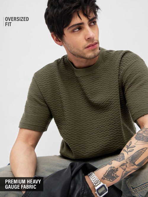 Textured T-Shirt: Olive Oversized T-Shirts