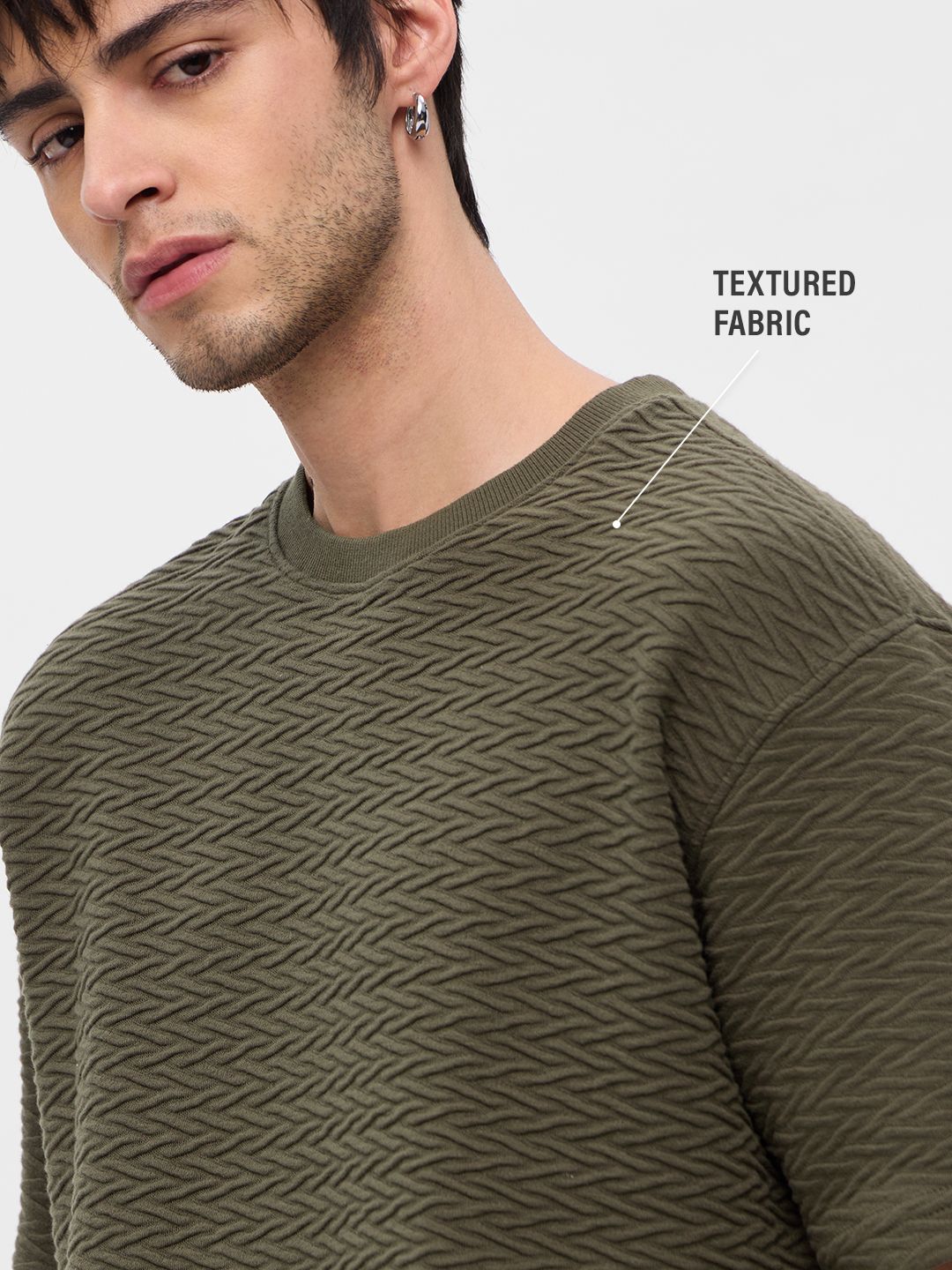 Textured T-Shirt: Olive Oversized T-Shirts