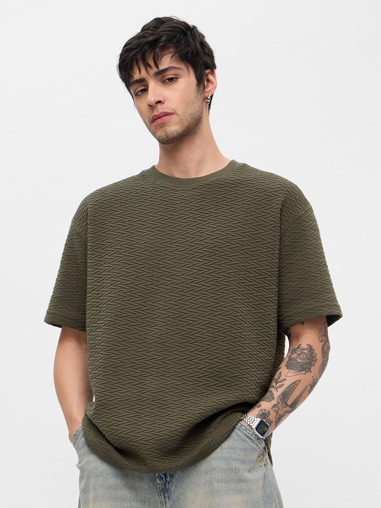 Textured T-Shirt: Olive Oversized T-Shirts