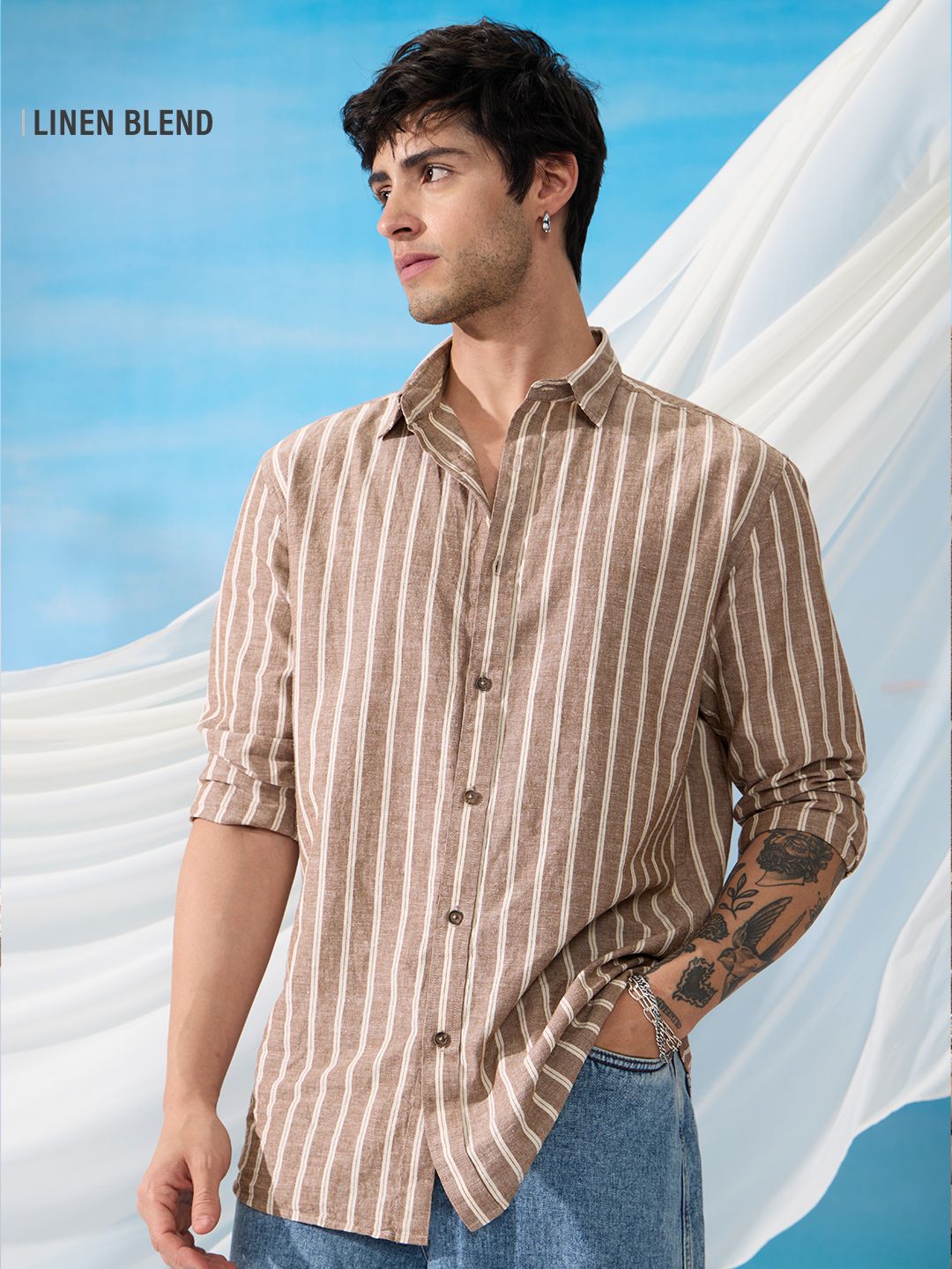 Cotton Linen Stripes: Dune Cotton Linen Shirts