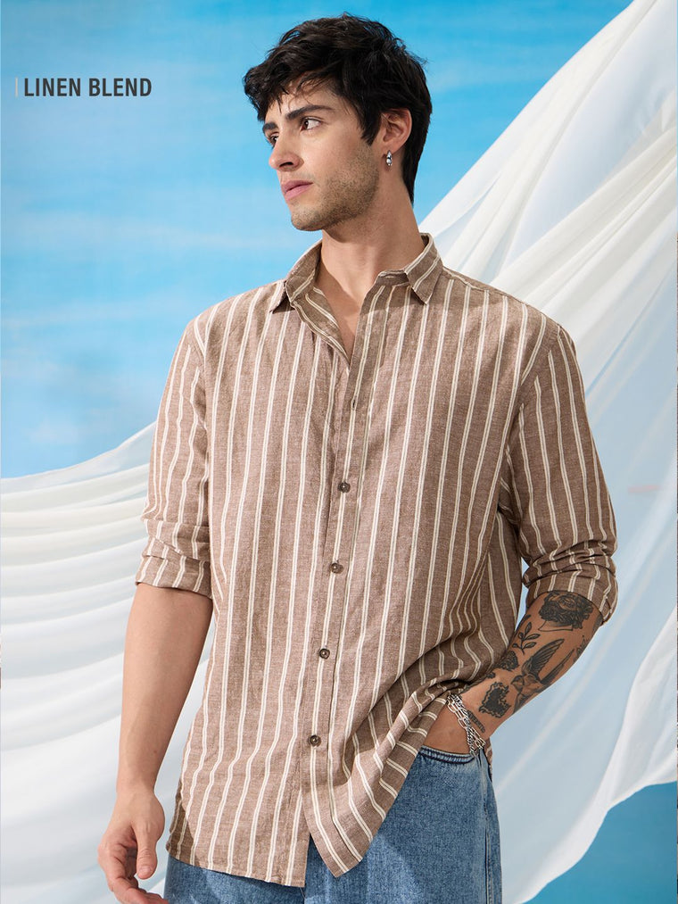 Cotton Linen Stripes: Dune Cotton Linen Shirts