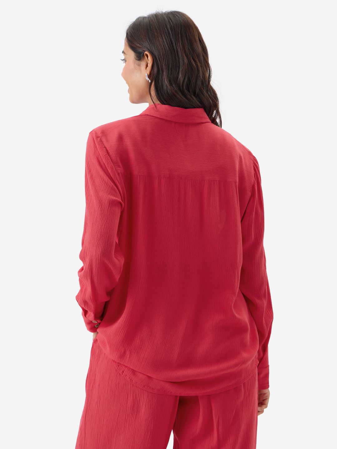 Oversized Solids: Hot Red Women Oversized Shirts