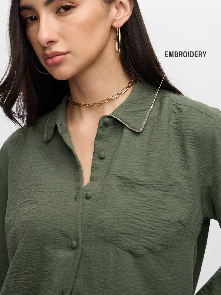 Textured Shirt: Hunter Green Women Relaxed Shirts