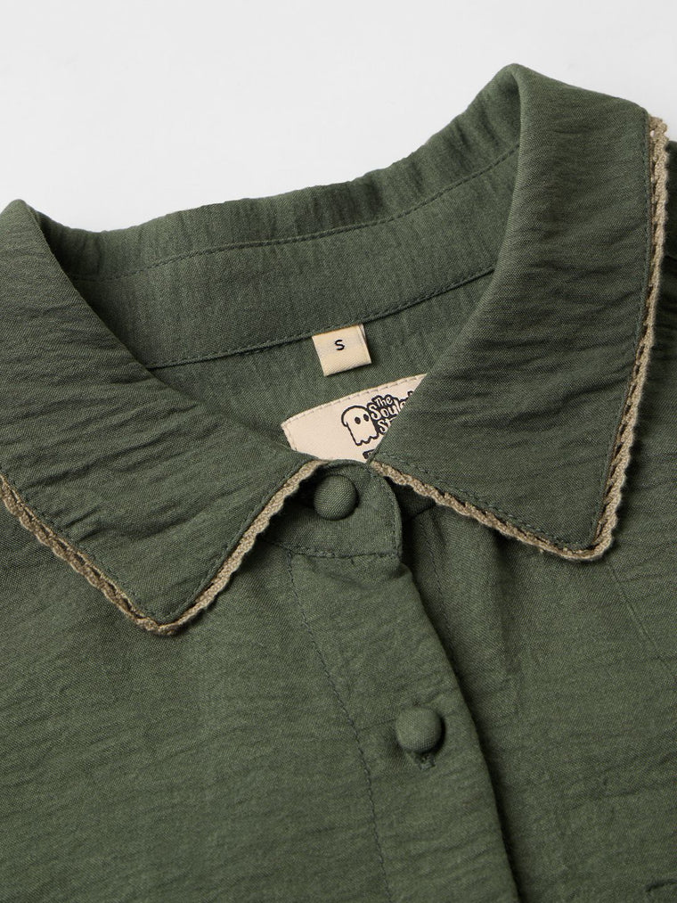 Textured Shirt: Hunter Green Women Relaxed Shirts