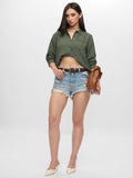 Textured Shirt: Hunter Green Women Relaxed Shirts