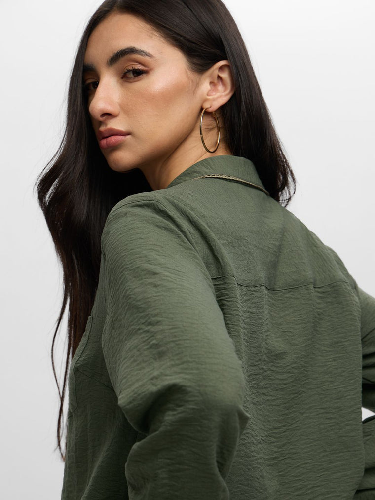 Textured Shirt: Hunter Green Women Relaxed Shirts