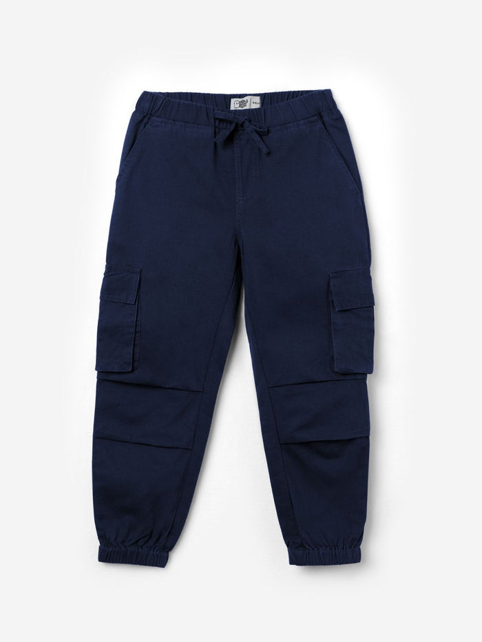 Solids: Estate Blue Boys Cargo Joggers (2-8 Yrs)