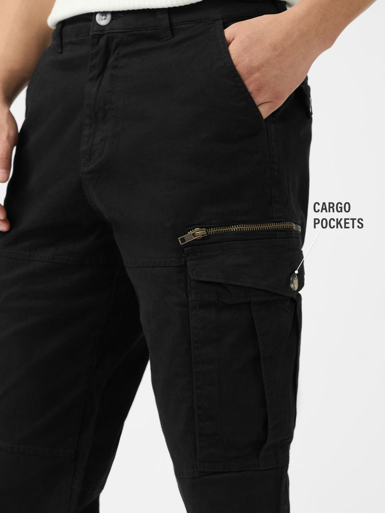 Solids: Black Men Cargo Pants