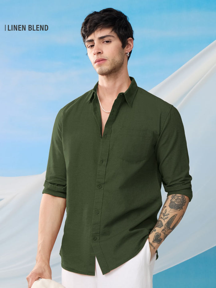 Cotton Linen: Ivy Green Cotton Linen Shirts