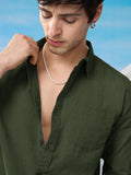 Cotton Linen: Ivy Green Cotton Linen Shirts