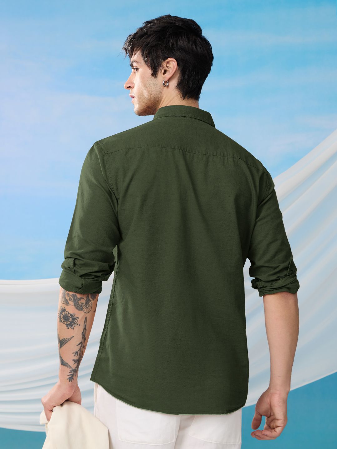 Cotton Linen: Ivy Green Cotton Linen Shirts
