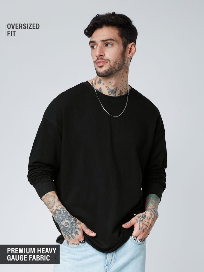 Solids: Black (Oversized) Oversized Full Sleeve T-Shirts