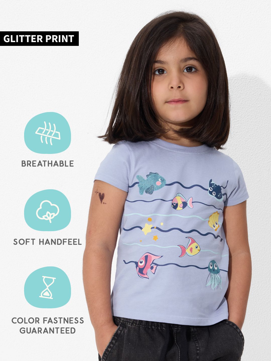 TSS Originals: Aqua Life Girls Cotton T-Shirts (2-8 Yrs)