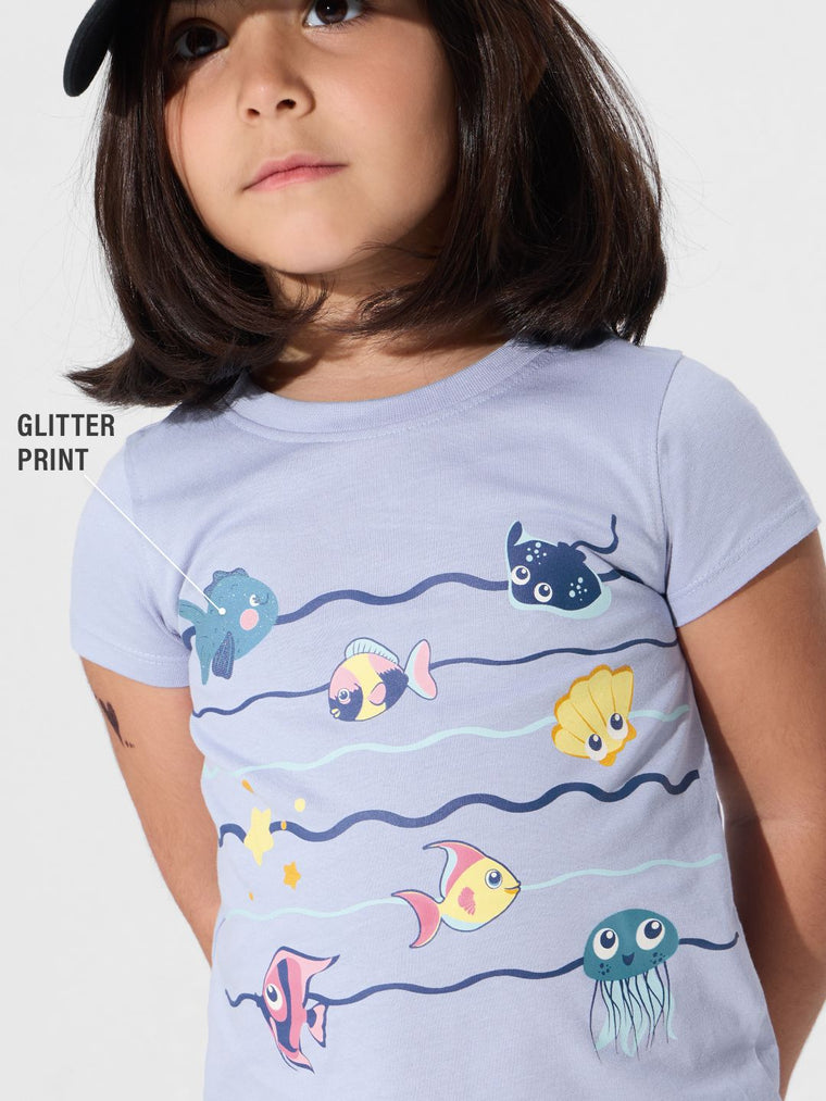 TSS Originals: Aqua Life Girls Cotton T-Shirts (2-8 Yrs)