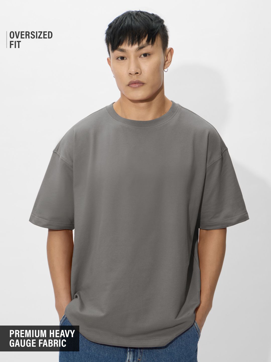 Solids: Smoke Grey Oversized T-Shirts