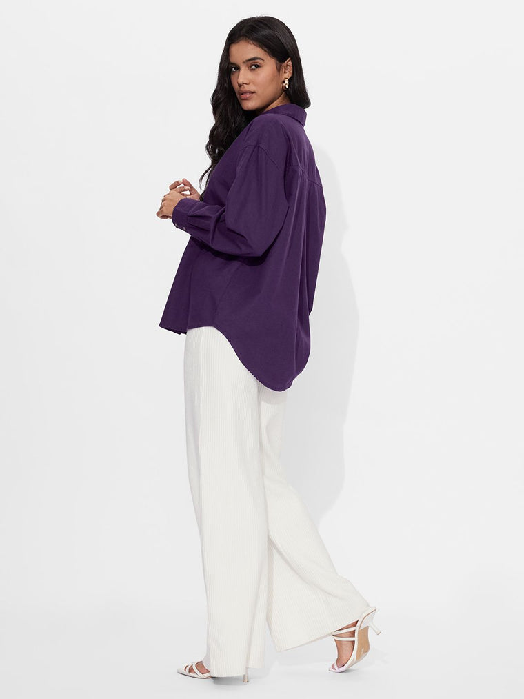 Cotton Linen Shirt: Royal Purple Women Oversized Shirts