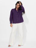 Cotton Linen Shirt: Royal Purple Women Oversized Shirts