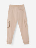 Solids: Creamy Beige Boys Cargo Joggers (2-8 Yrs)