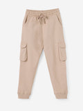 Solids: Creamy Beige Boys Cargo Joggers (2-8 Yrs)