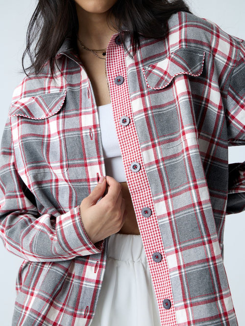 Plaid Shacket: Garnet Women Shackets