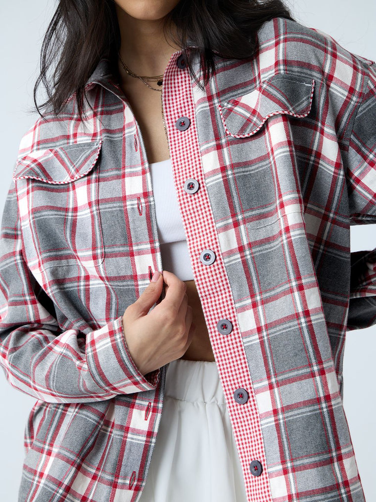 Plaid Shacket: Garnet Women Shackets
