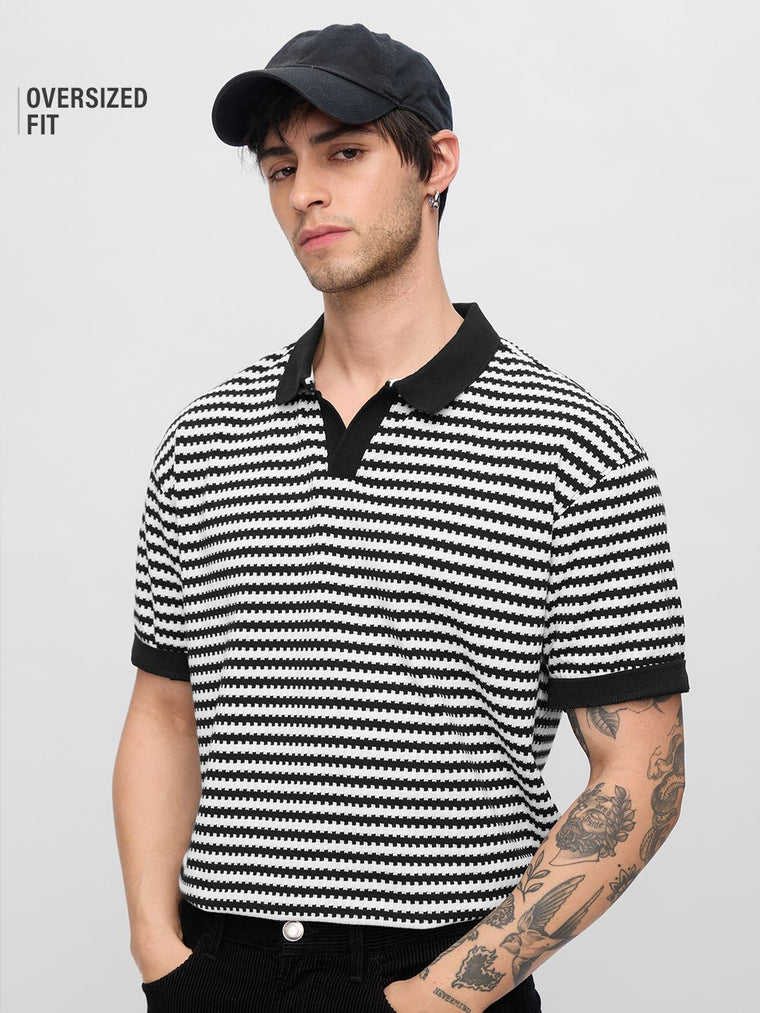 Jacquard Polo: Monochrome Oversized Polos