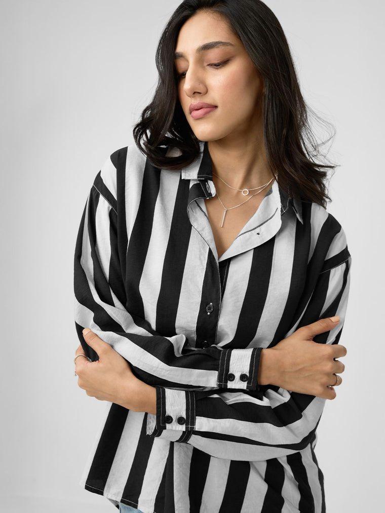 Stripe Shirt: Black, White Women Oversized Shirts
