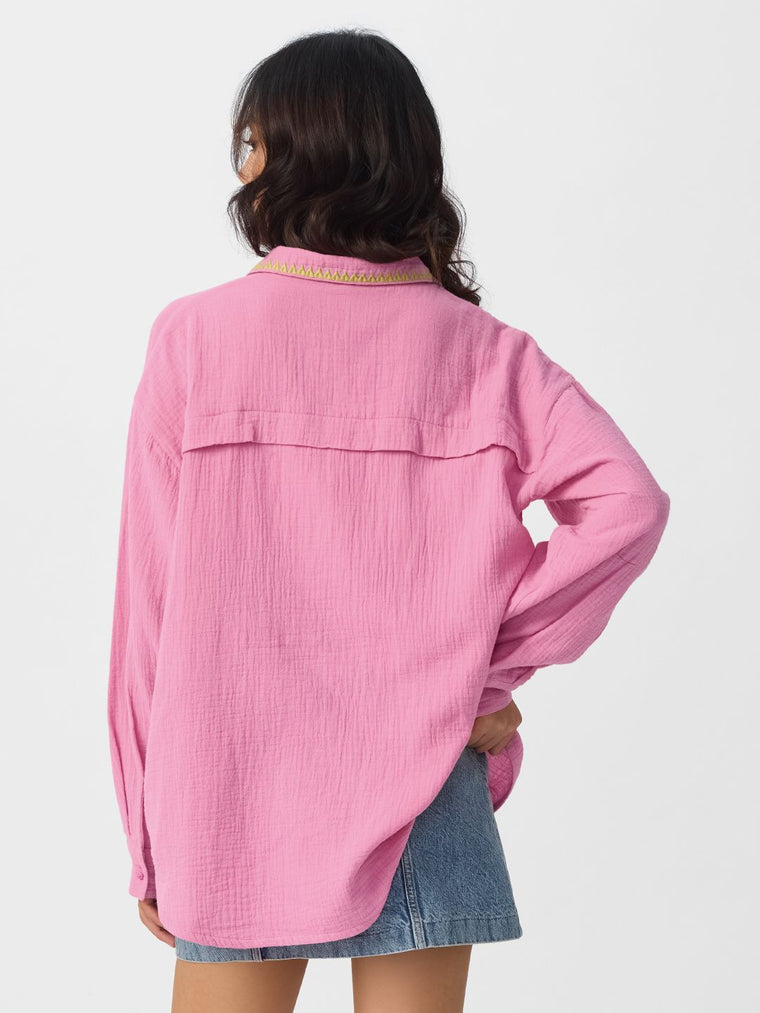 Textured Shirt: Flamingo Pink Women Oversized Shirts