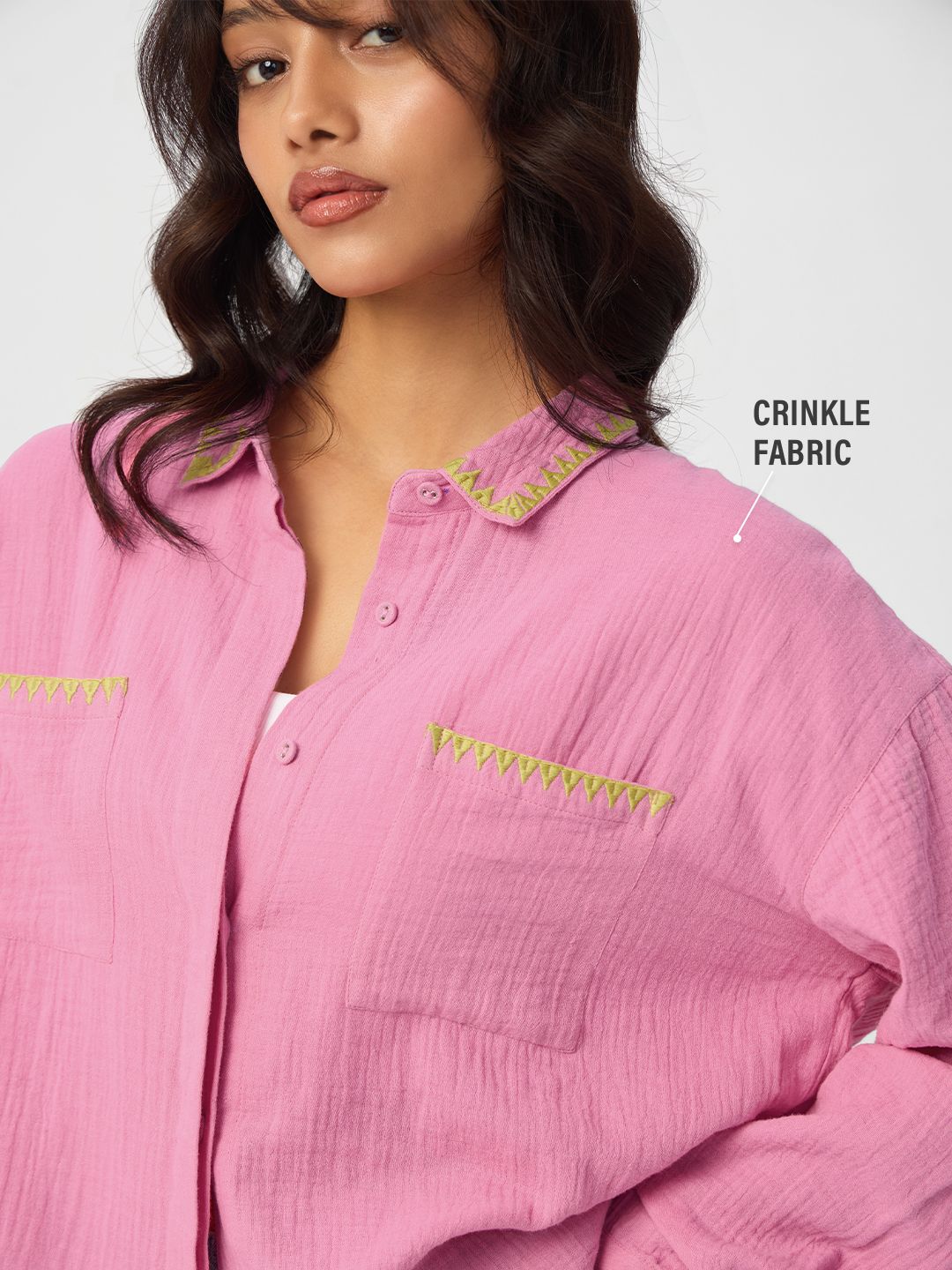Textured Shirt: Flamingo Pink Women Oversized Shirts