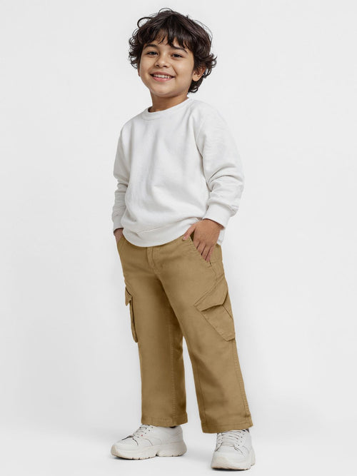 Solids: Dark Beige Boys Cargo Pants (2-8 Yrs)