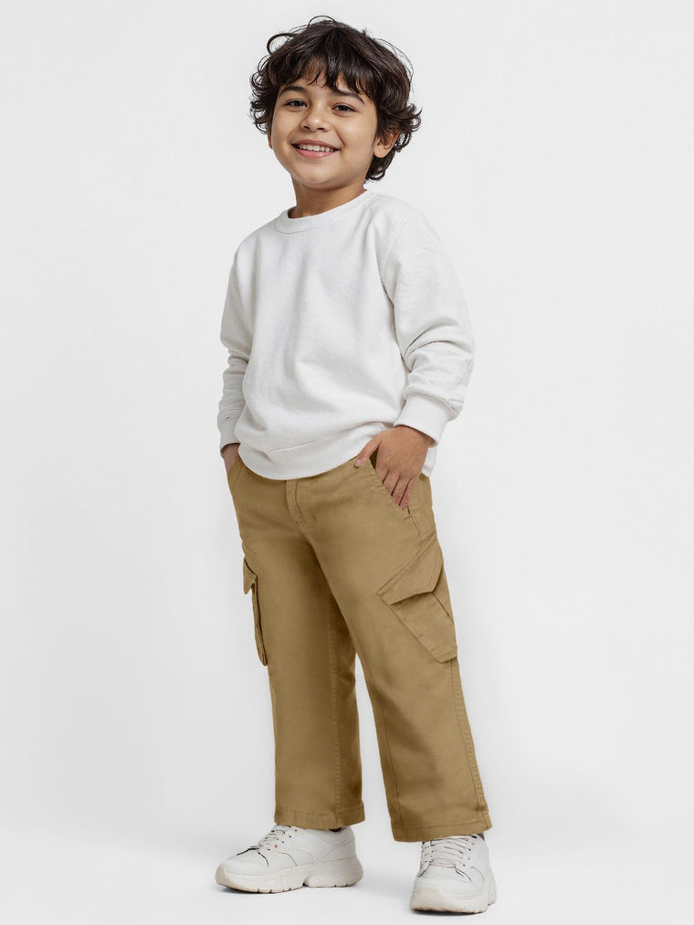 Solids: Dark Beige Boys Cargo Pants (2-8 Yrs)