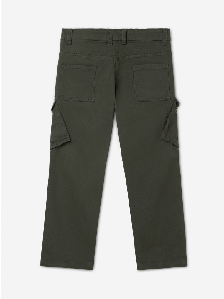 Solids: Forest Green Boys Cargo Pants (2-8 Yrs)