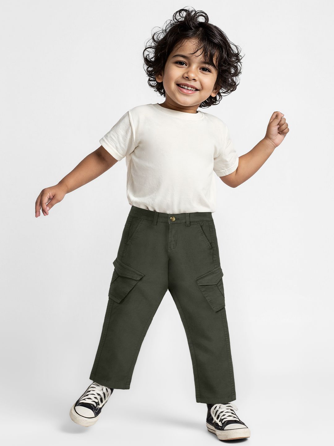 Solids: Forest Green Boys Cargo Pants (2-8 Yrs)