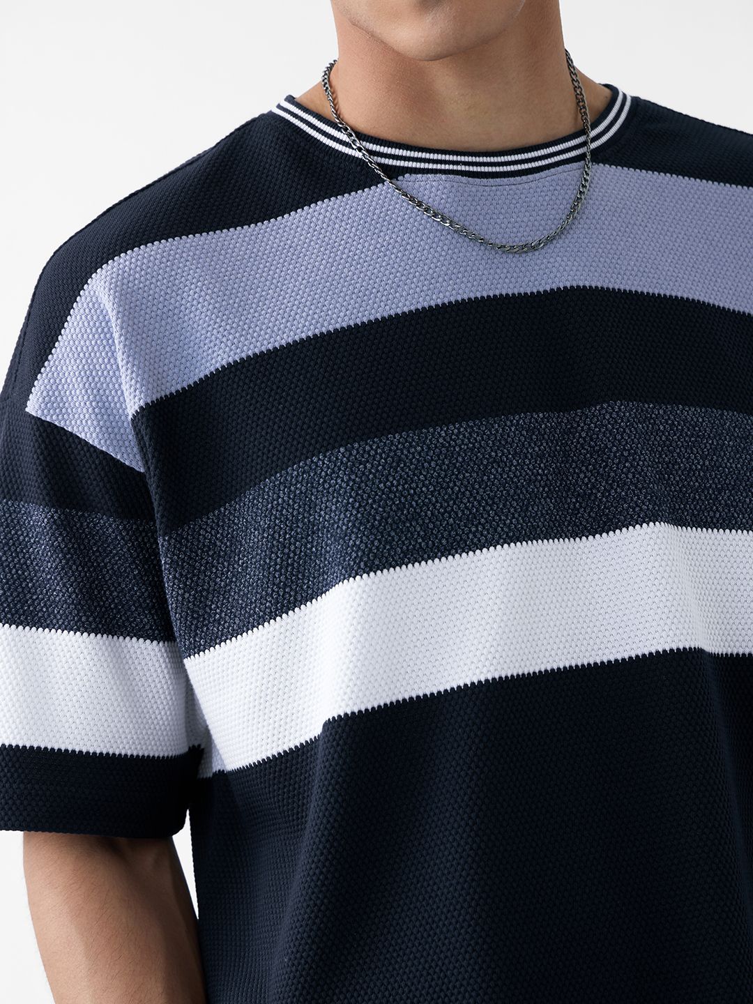 Popcorn Stripes: Blue Horizon Oversized T-Shirts