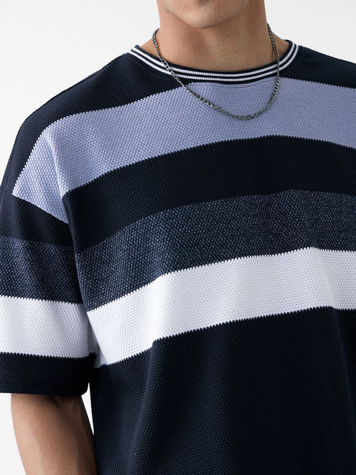 Popcorn Stripes: Blue Horizon Oversized T-Shirts